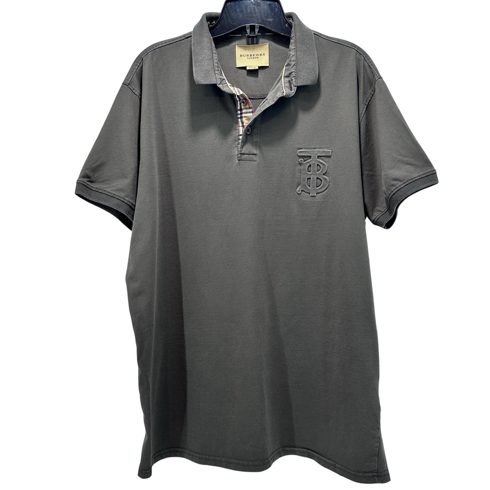 Burberry London TB Monogram Men's XL Polo Army Green Cotton‎ Short Sleeve Rare